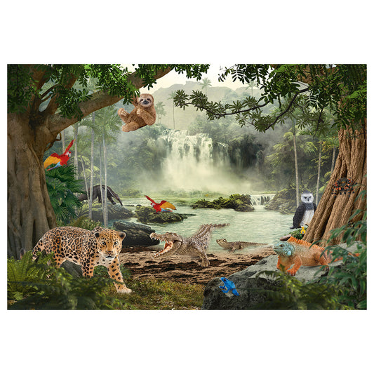 Puzzle Schmidt: Viata salbatica, in padurea tropicala, 100 piese + Cadou: figurina pui de crocodil