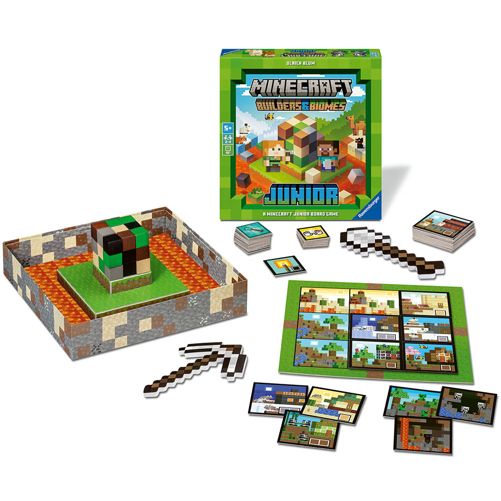 Minecraft Builders & Biomes Junior, joc de societate pentru copii de la 5 ani, Ravensburger, multilingv incl. RO