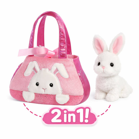 Set geanta pentru copii cu jucarie de plus Fancy Pals, 2 in 1, iepure alb, geanta roz. 20 cm