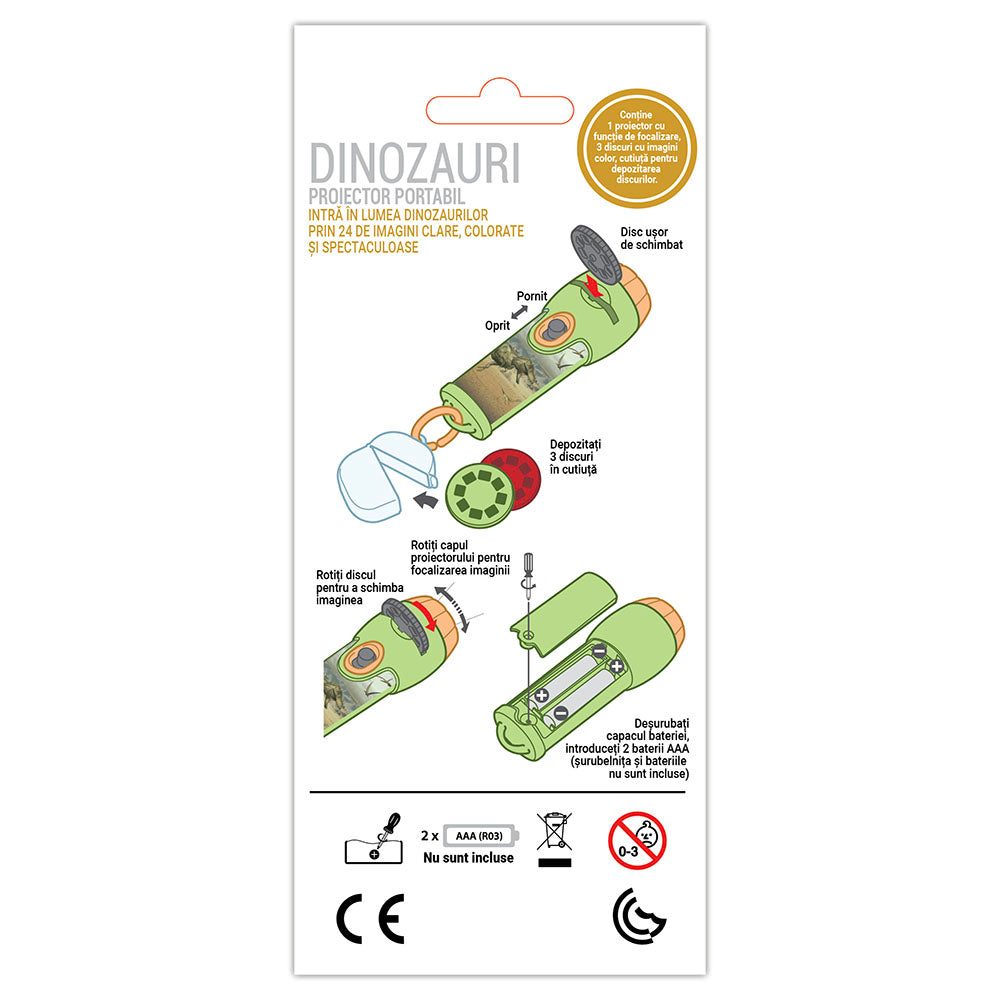DINOZAURI - Proiector portabil pentru copii, 24 imagini clare, colorate si spectaculoase