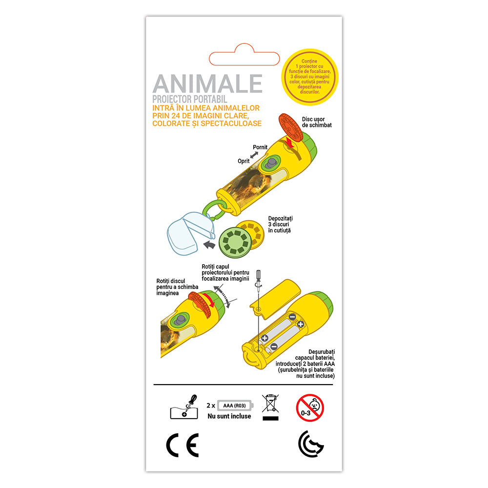 ANIMALE - Proiector portabil pentru copii, 24 imagini clare, colorate si spectaculoase