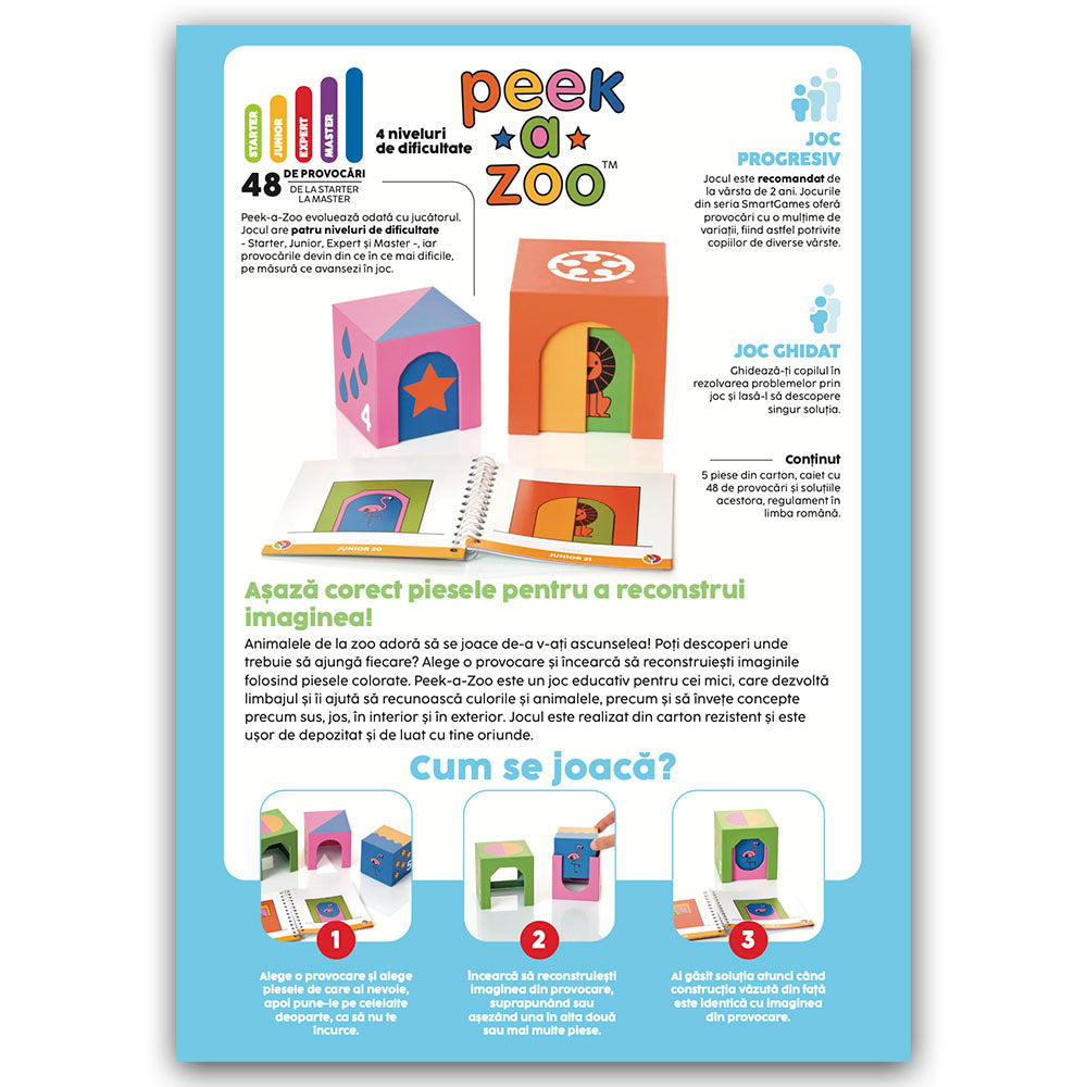 Smart Games - Peek - a - Zoo, joc de logica cu 48 de provocari, 2+ ani, editie lb. romana, editie noua