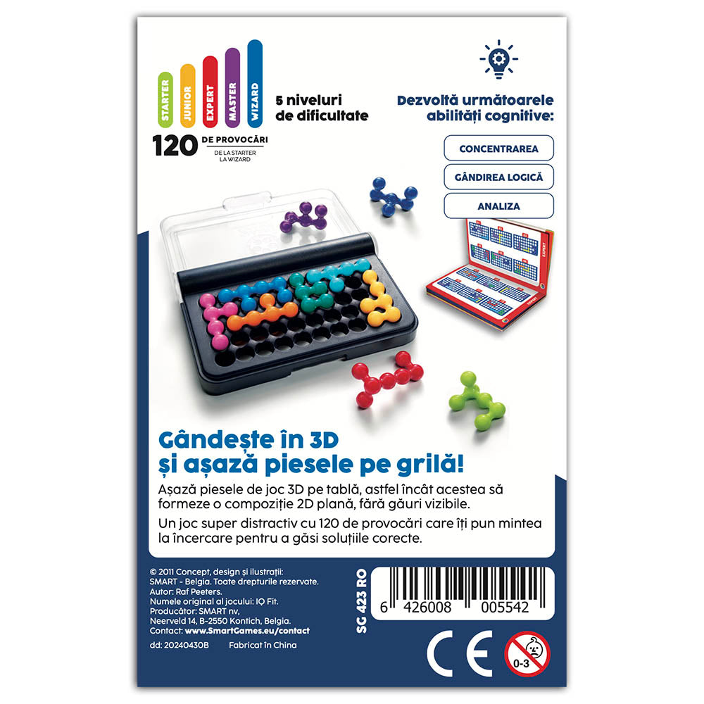 Smart Games - IQ Fit, joc de logica cu 120 de provocari, 6+ ani, editie lb. Romana