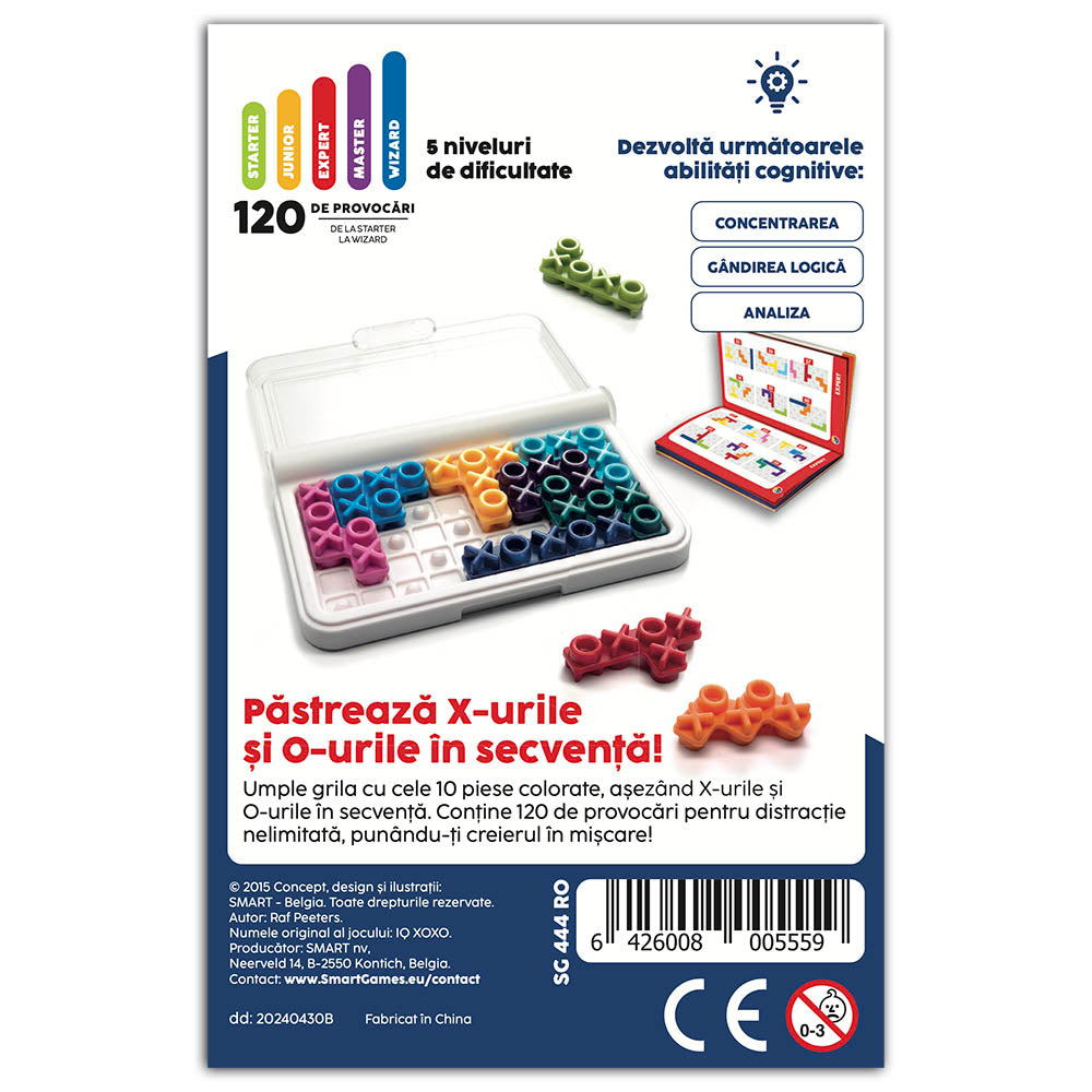 Smart Games - IQ XOXO, joc de logica cu 120 de provocari, 6+ ani, editie lb. Romana