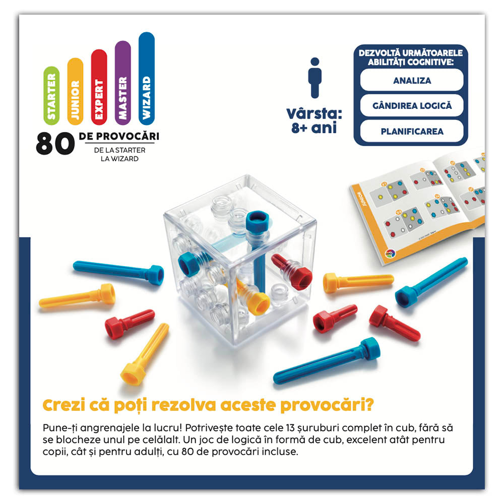 Smart Games - Criss Cross Cube, joc de logica cu 80 de provocari, 8+ ani, editie lb. Romana