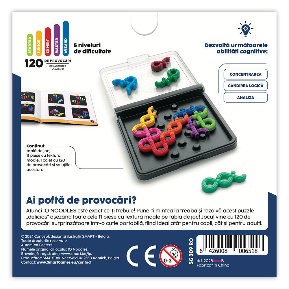 Smart Games - IQ Noodles, joc de logica cu 120 de provocari, 7+ ani, editie lb. Romana