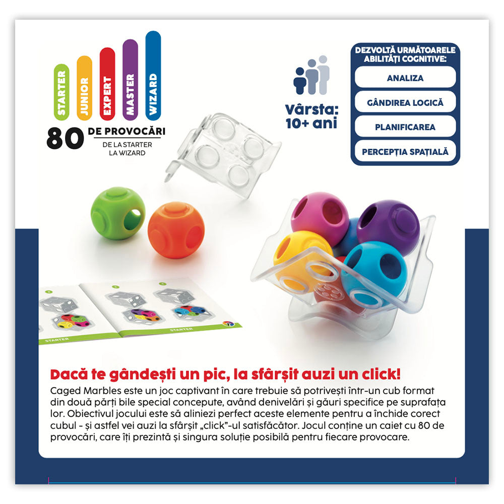 Smart Games - Caged Marbles, joc de logica cu 80 de provocari, 10+ ani, editie lb. Romana