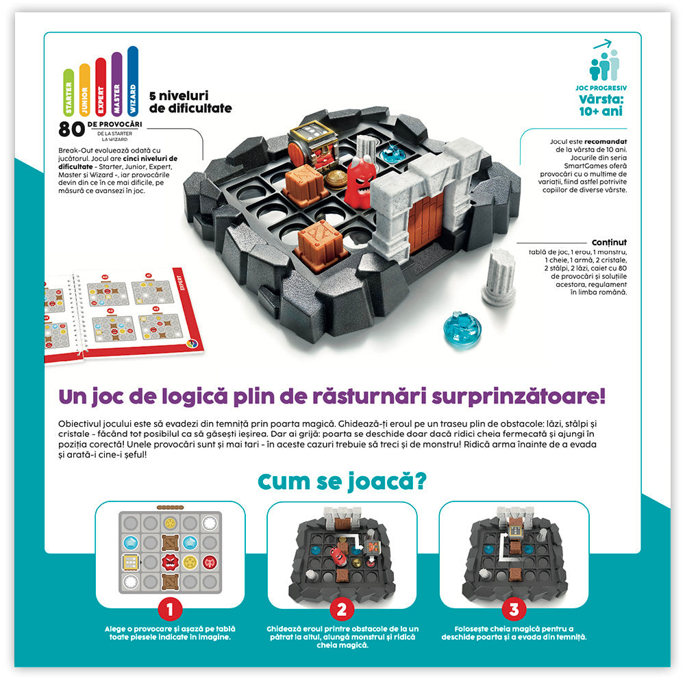 Smart Games - Break-out, joc de logica cu 80 de provocari, 10+ ani, editie lb. Romana