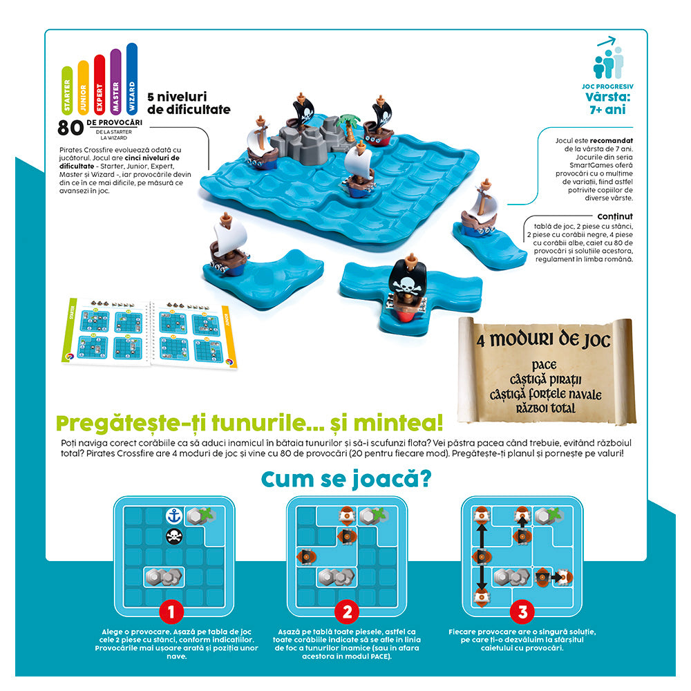Smart Games - Pirates Crossfire, joc de logica cu 80 de provocari, 7+ ani, editie lb. Romana