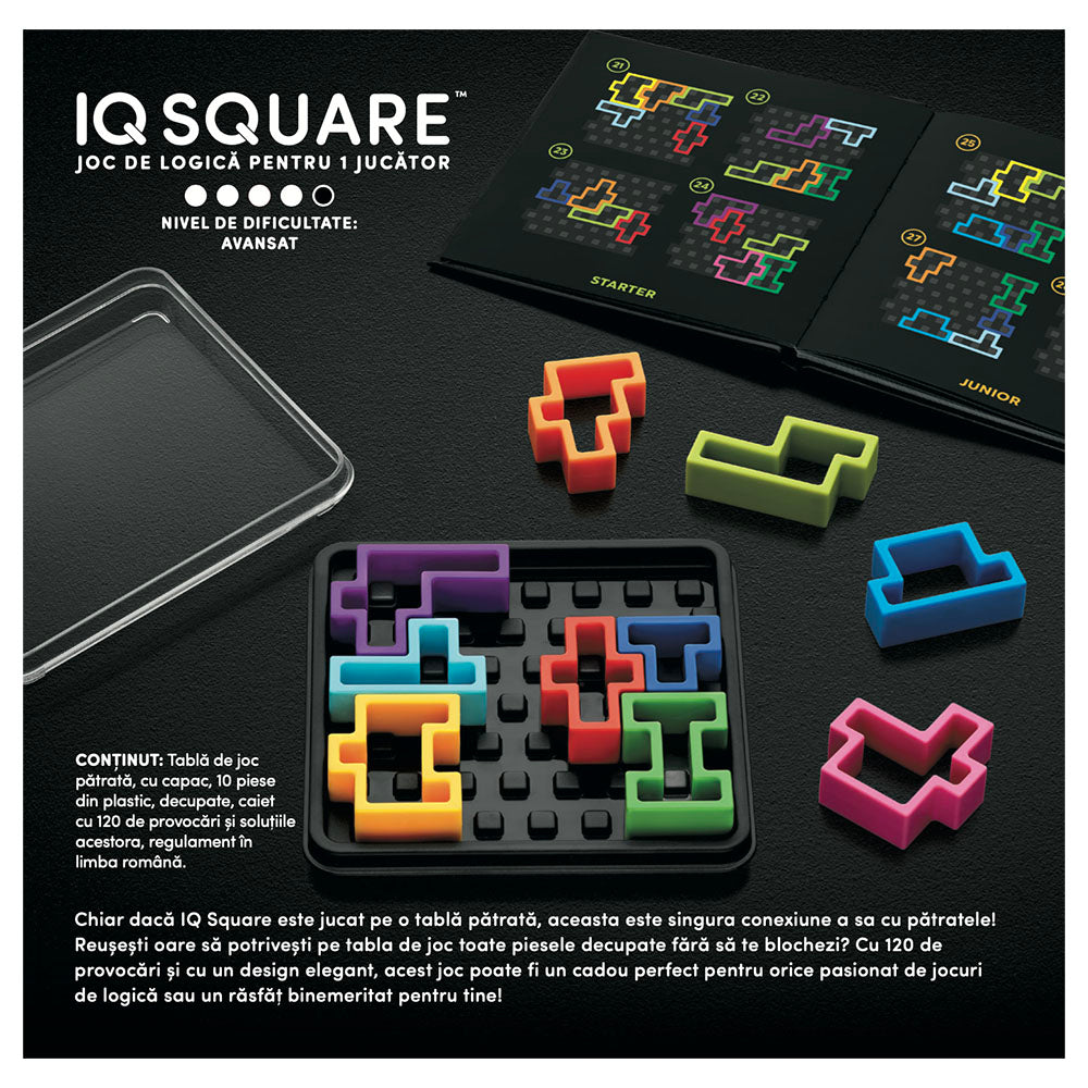 Smart Games - IQ Deluxe - Square, joc de logica cu 120 de provocari, 14+ ani, editie lb. Romana