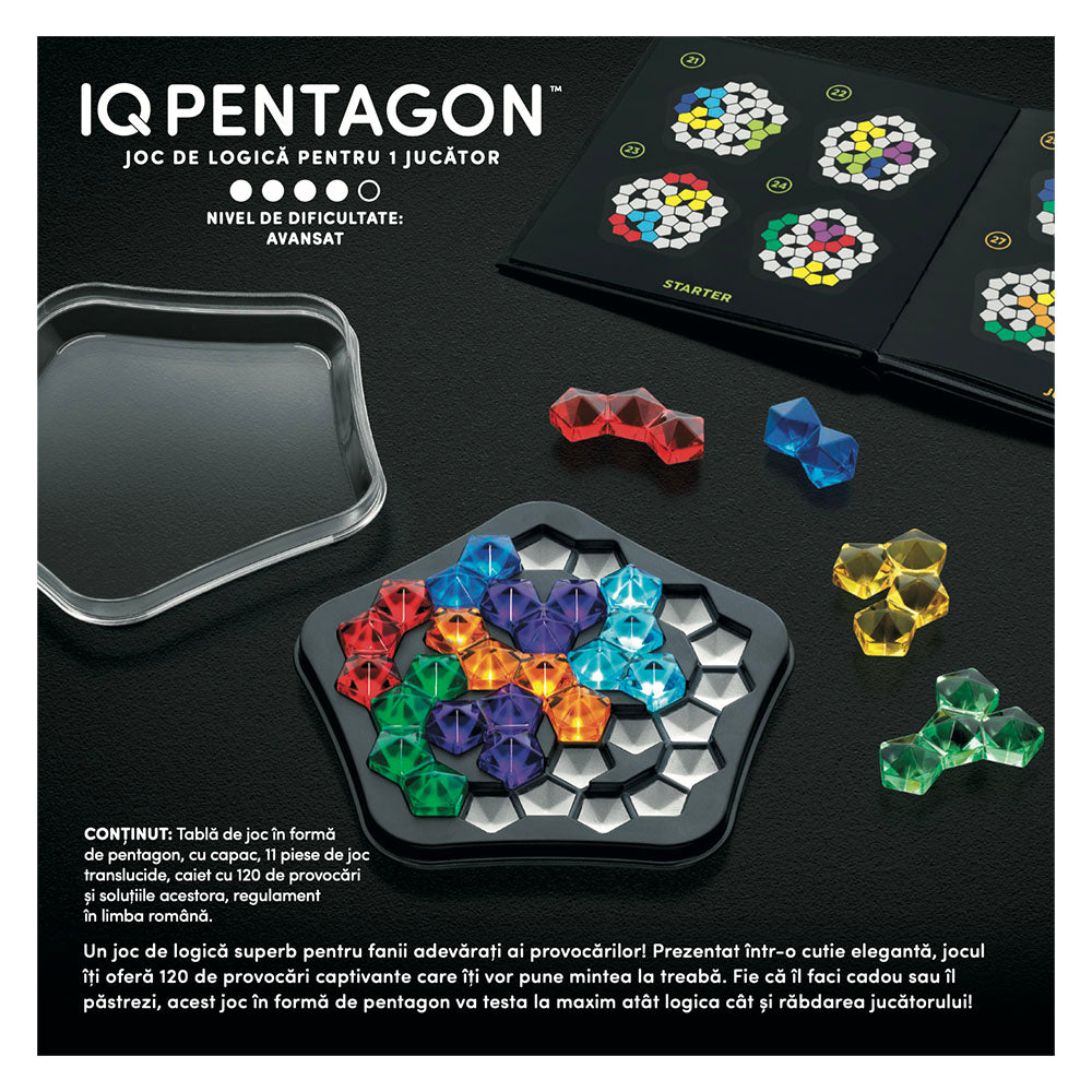 Smart Games - IQ Deluxe - Pentagon, joc de logica cu 120 de provocari, 14+ ani, editie lb. Romana