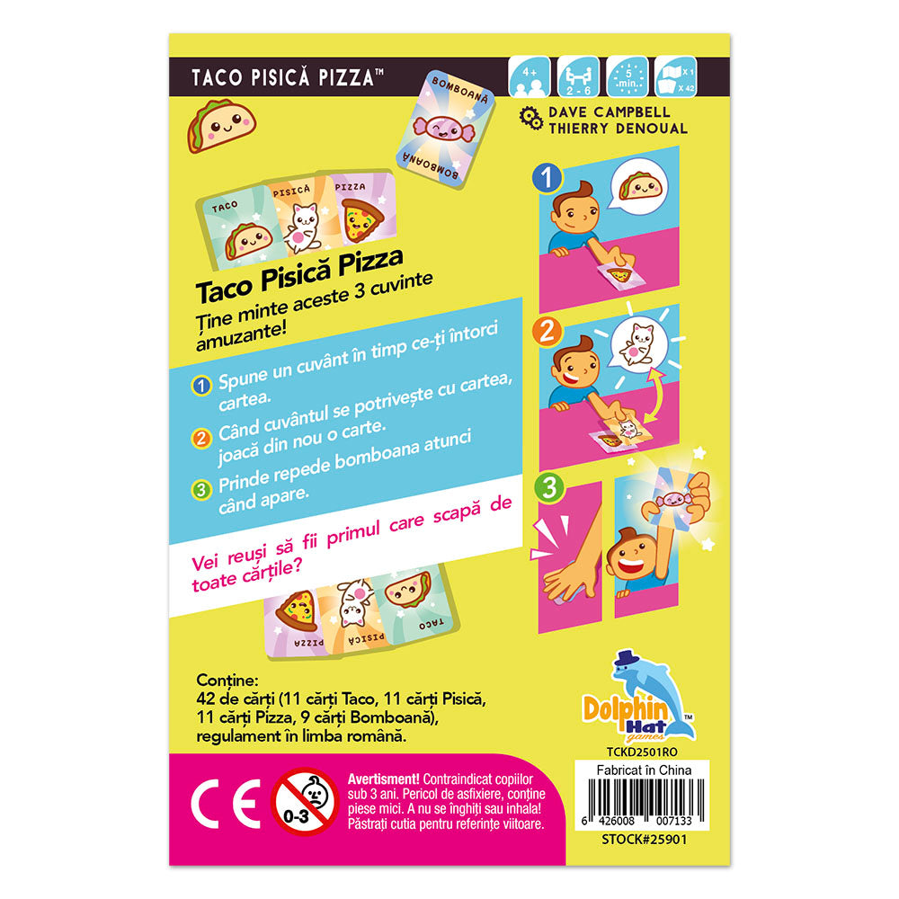 Taco Pisica Pizza, joc de carti distractiv pentru copii, lb. romana