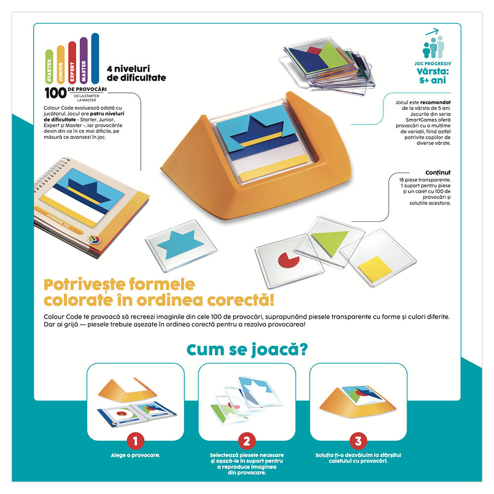 Smart Games - Colour Code, joc de logica cu 100 de provocari, 5+ ani, editie lb. romana