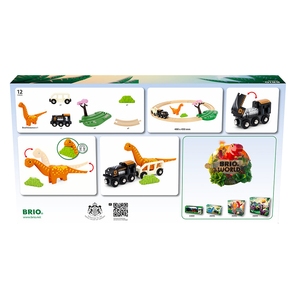 Set trenulet cu traseu de sine, aventura dinozaurilor BRIO, 3+ ani