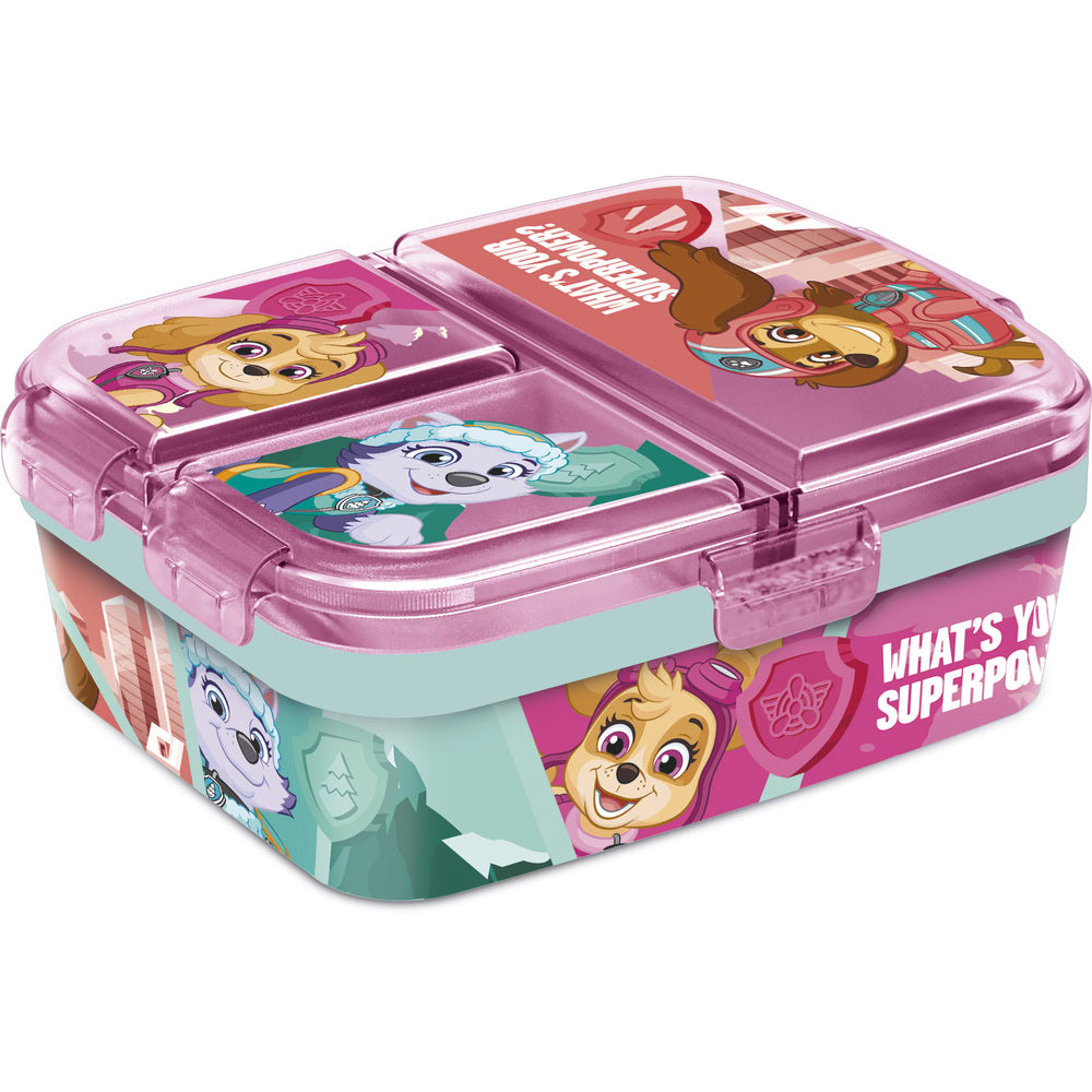 Cutie alimentara sandwich pentru copii, din plastic, multicompartimente, capac cu sistem de blocare, licenta Patrula Catelusilor, Girl Superpowers, 18 x 15 x 6,5 cm, roz - STOR