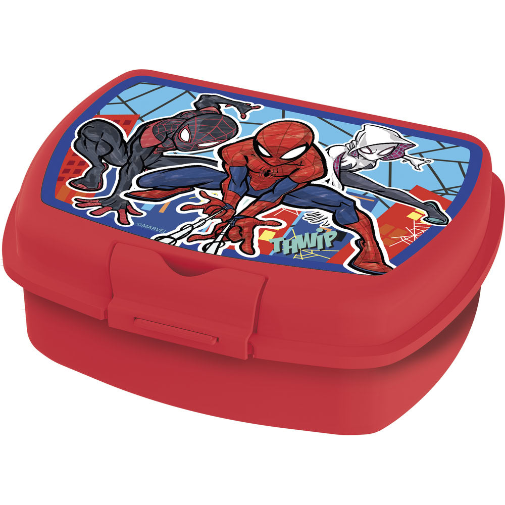 Cutie alimentara sandwich pentru copii, din plastic, licenta Spider-Man, compacta, capac cu sistem de blocare, 18 x 14 x 7 cm, rosu - STOR