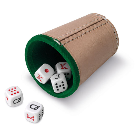 Imagine Poker cu zaruri Cayro, cu pahar din piele naturala si 5 zaruri de 16mm