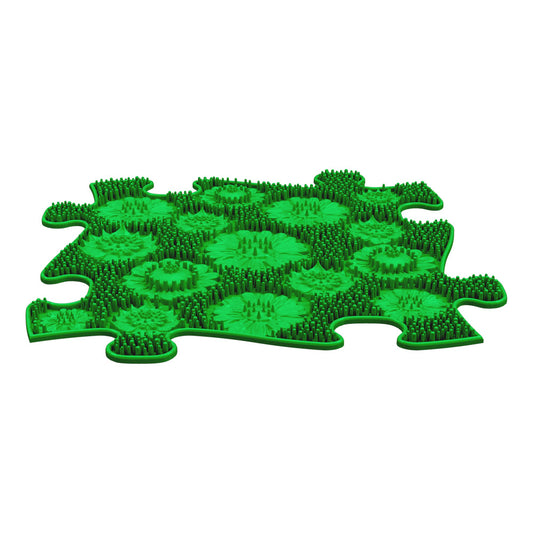 Covoras ortopedic senzorial Muffik Meadow Firm, textura tare pentru masaj plantar si stimulare tactila, verde, 29.79 x 29.79 cm, 1+ ani