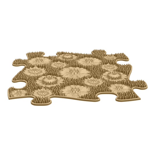 Covoras ortopedic senzorial Muffik Meadow Soft, textura moale pentru masaj plantar si stimulare tactila, bej, 29.79 x 29.79 cm, 1+ ani