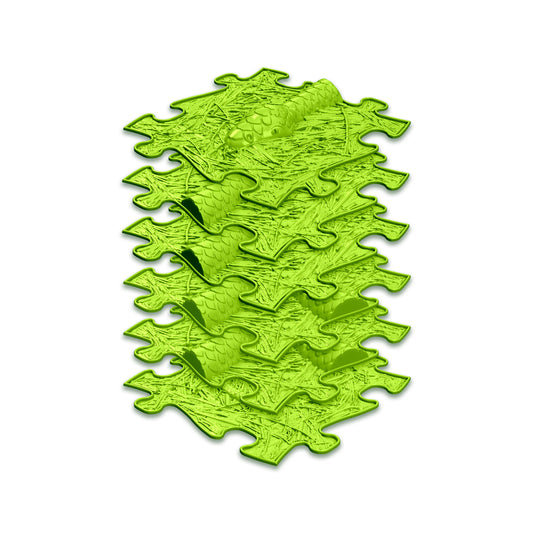 Set covorase ortopedice senzoriale Muffik Snake, pentru stimulare tactila, echilibru si dezvoltare motrica, verde deschis, 6 piese, 29.79 x 29.79 cm, 1+ ani
