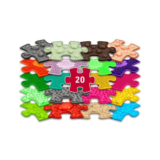 Set covorase ortopedice senzoriale Muffik Mini Puzzles, pentru stimulare tactila, echilibru si dezvoltare motrica, 20 piese, 14.25 x 17.29 cm, 1+ ani