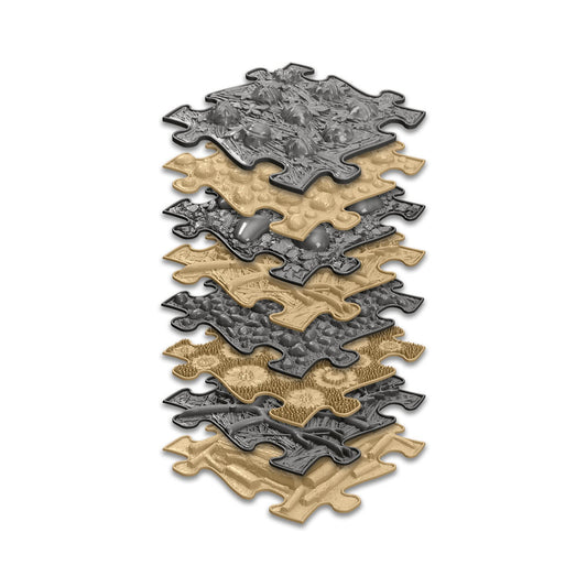 Set covorase ortopedice senzoriale Muffik Natural, pentru stimulare tactila, echilibru si dezvoltare motrica, 8 piese, 29.79 x 29.79 cm, 1+ ani
