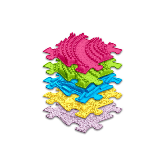 Set covorase ortopedice senzoriale Muffik 3D Addition, pentru echilibru, coordonare si stimulare tactila, 5 piese, 29.79 x 29.79 cm, 1+ ani