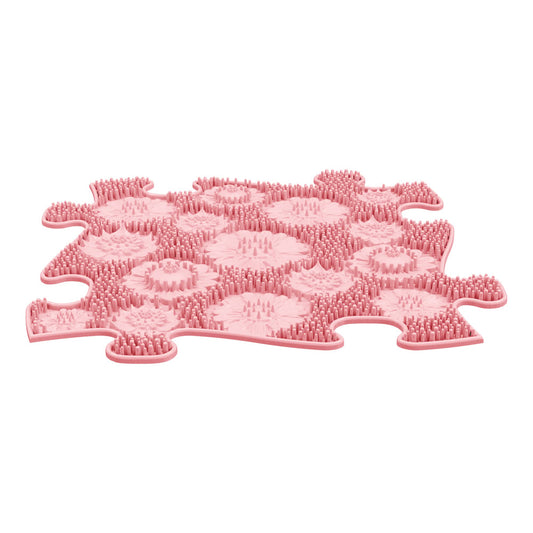 Covoras ortopedic senzorial Muffik Meadow Firm, textura tare pentru masaj plantar si stimulare tactila, roz pastel, 29.79 x 29.79 cm, 1+ ani