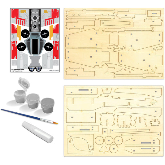 Imagine - Macheta de asamblat, Wood WorX - Star Wars - X-Wing Starfighter, cu 40+ piese din lemn + vopsea, pensula si adeziv inclus