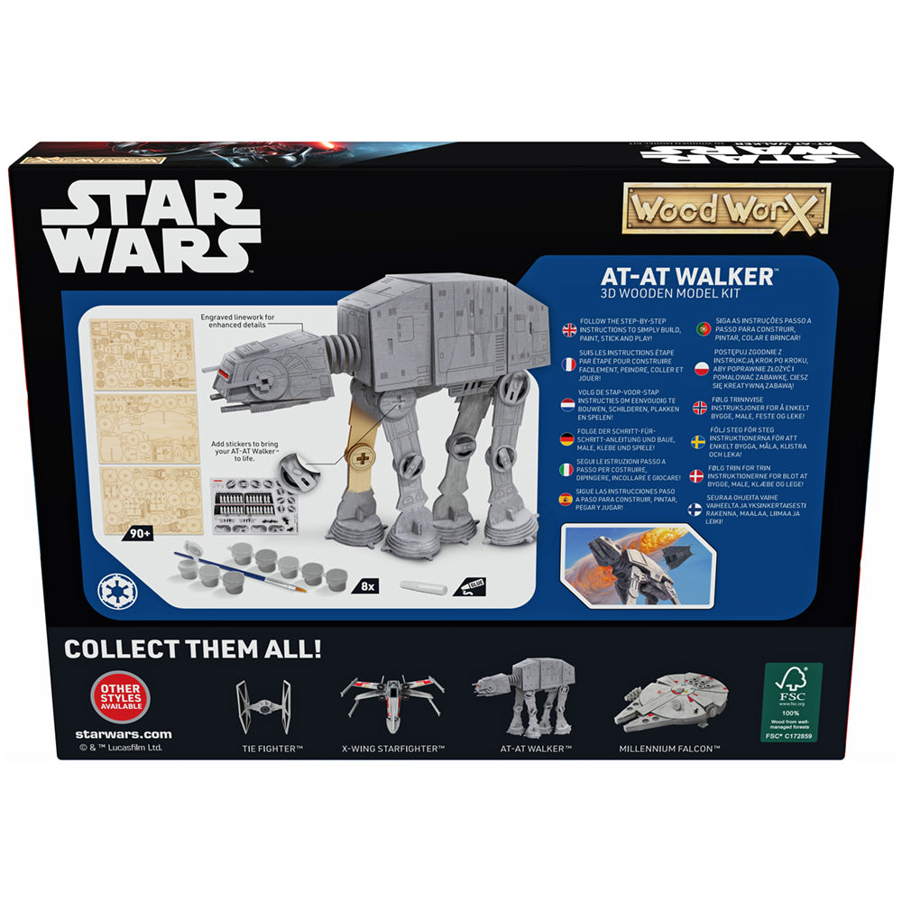Imagine - Macheta de asamblat, Wood WorX - Star Wars - AT-AT Walker, cu 90+ piese din lemn + vopsea, pensula si adeziv inclus