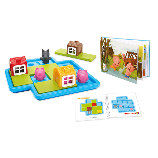 Smart Games - Three Little Piggies - Deluxe, joc de logica cu 48 de provocari, 3+ ani, editie internationala