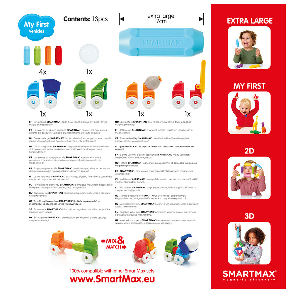 Joc magnetic Smart Max, My First Vehicles, Primele mele vehicule, 13 piese