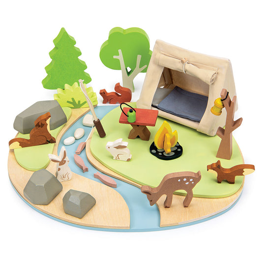 Set de joaca camping in natura, din lemn premium - Wildlife Camping Playset - TL8489