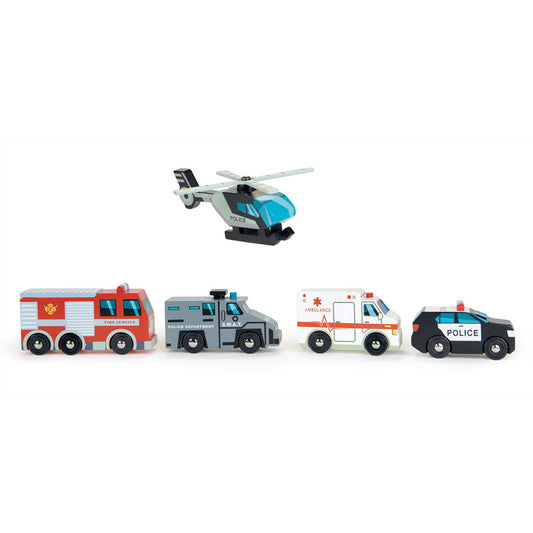 Imagine Set vehicule de salvare, din lemn premium - Emergency Vehicles - 5 piese - TL8662