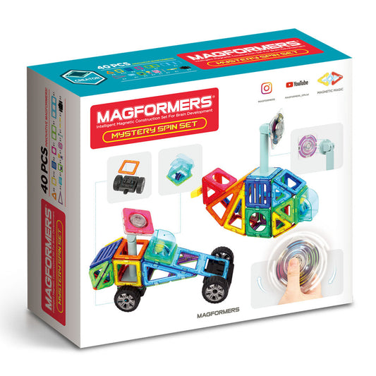 Joc magnetic de constructie Magformers Mystery Spin Set - cu Element Rotativ, 40 piese
