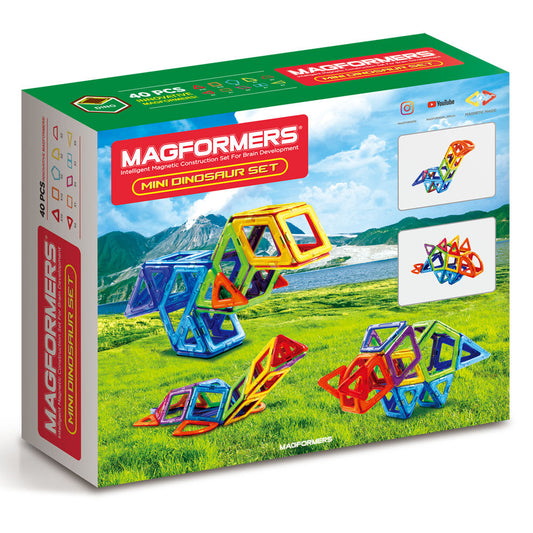 Joc magnetic de constructie Magformers Mini Dinosaur Set - Dinozauri, 40 piese