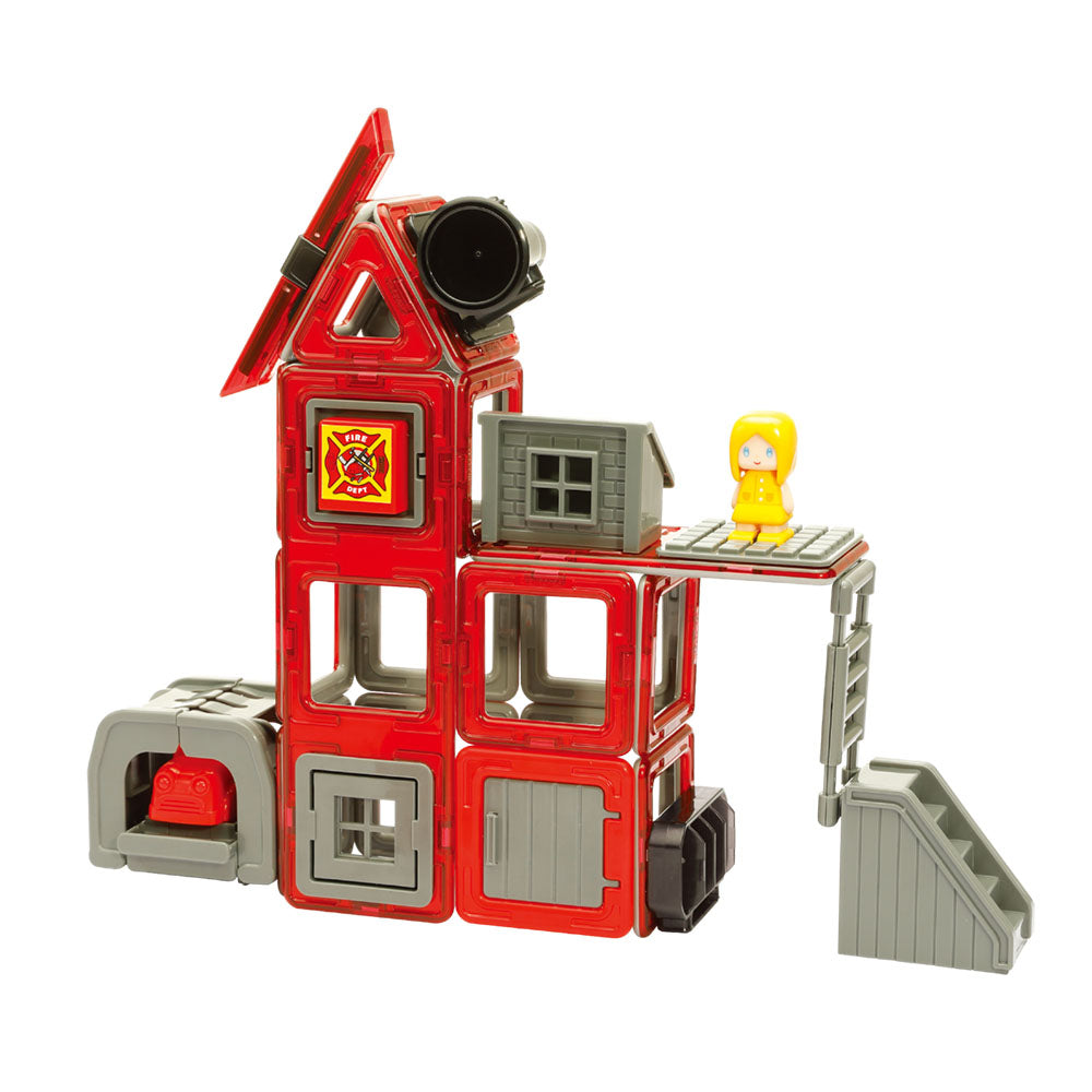 Joc magnetic de construcție Magformers Amazing Rescue Set - Statia de Pompieri, 50 piese