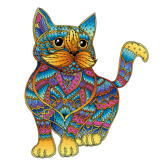 Imagine Puzzle din lemn multicolorat - Pisica, 99 piese