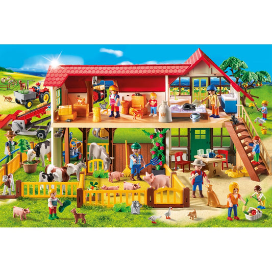 Imagine Puzzle Schmidt: playmobil - La ferma, 100 piese + Cadou: figurina playmobil