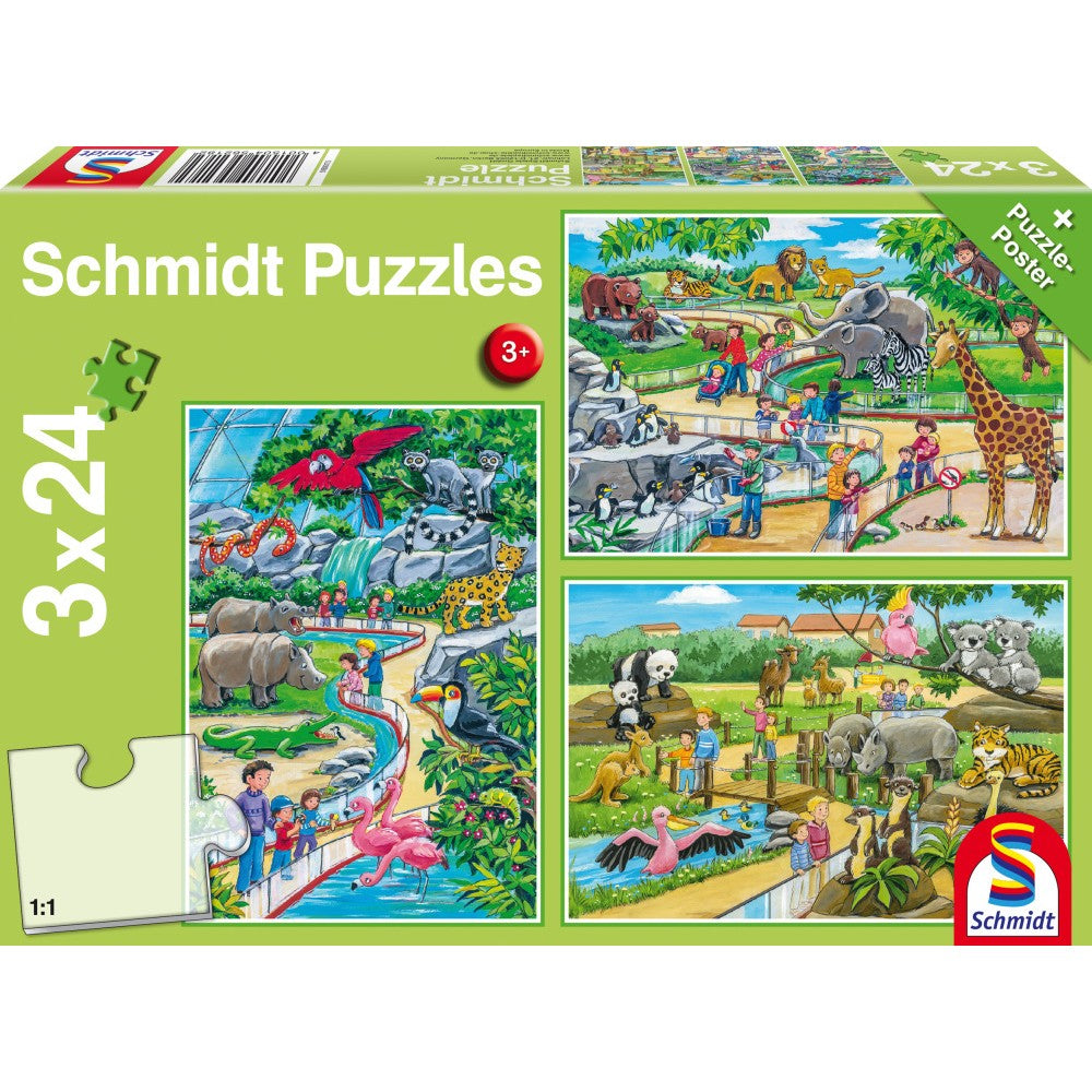 Imagine Puzzle Schmidt: O zi la gradina zoologica, Set de 3 x 24 piese + Cadou: poster