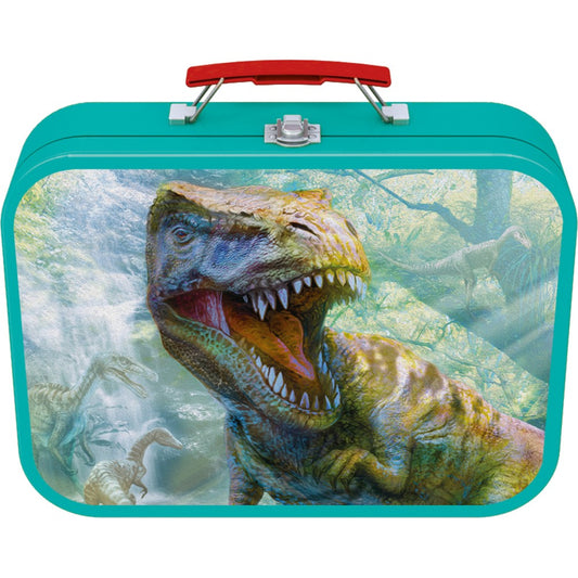 Imagine Puzzle Schmidt: Dinozauri, Set de 2 x 60 piese si 2 x 100 piese + Bonus: cufar metalic