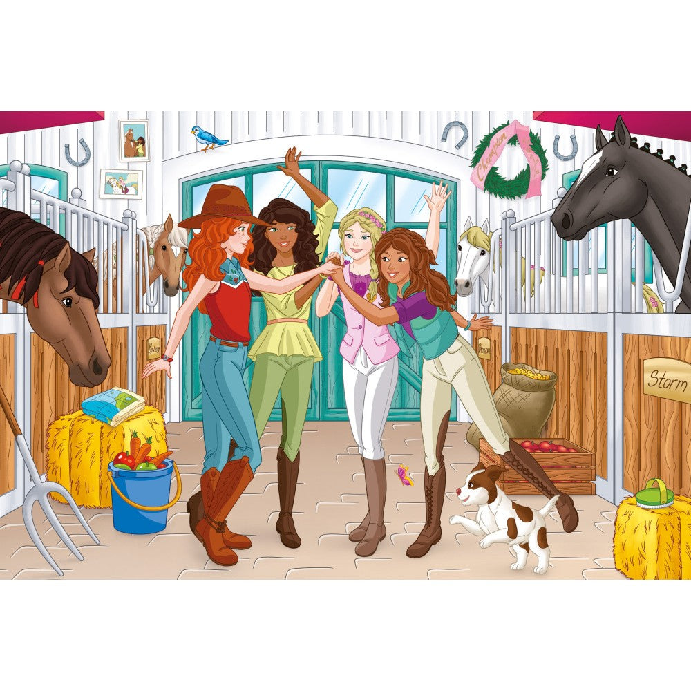 Imagine Puzzle Schmidt: Schleich - Horse Club, Set de 2 x 60 piese si 2 x 100 piese + Bonus: cufar metalic