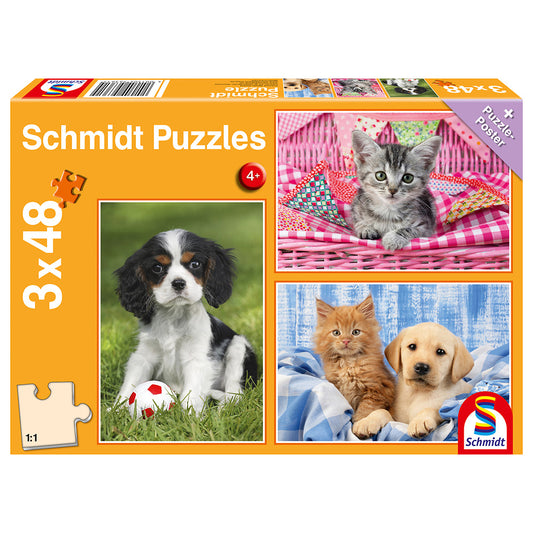 Puzzle Schmidt: Animalutele mele dragute, Set de 3 x 24 piese