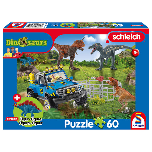 Puzzle Schmidt: Dinozauri gigantici, 60 piese + Cadou: figurina dinozaur Stegosaurus