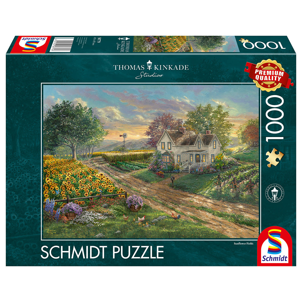 Puzzle Schmidt: Thomas Kinkade - Campuri de floarea-soarelui, 1000 piese