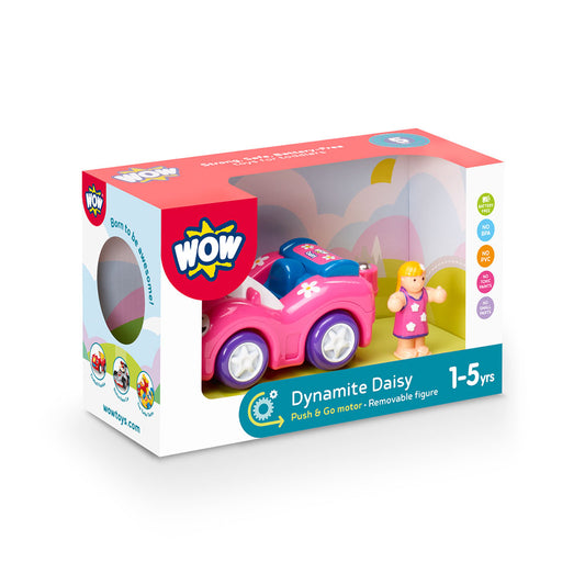 Jucarie pentru copii WOW Toys, Masina de curse roz, Dynamite Daisy