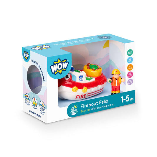 Jucarie de baie WOW Toys, Barca de pompieri, Fireboat Felix