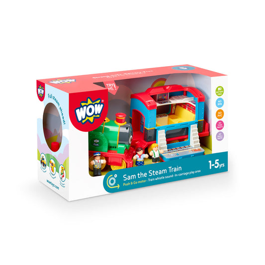 Jucarie pentru copii WOW Toys, Tren cu vagon, Sam the Steam Train