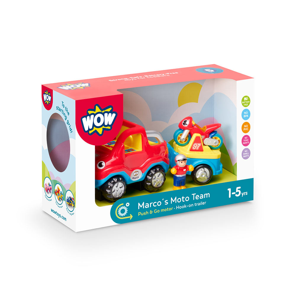 Jucarie pentru copii WOW Toys, Set camion cu motocicleta, Marco's Moto Team