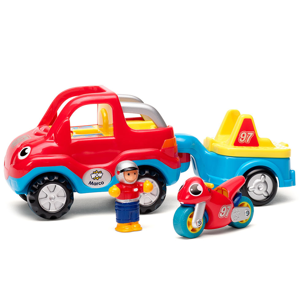 Jucarie pentru copii WOW Toys, Set camion cu motocicleta, Marco's Moto Team
